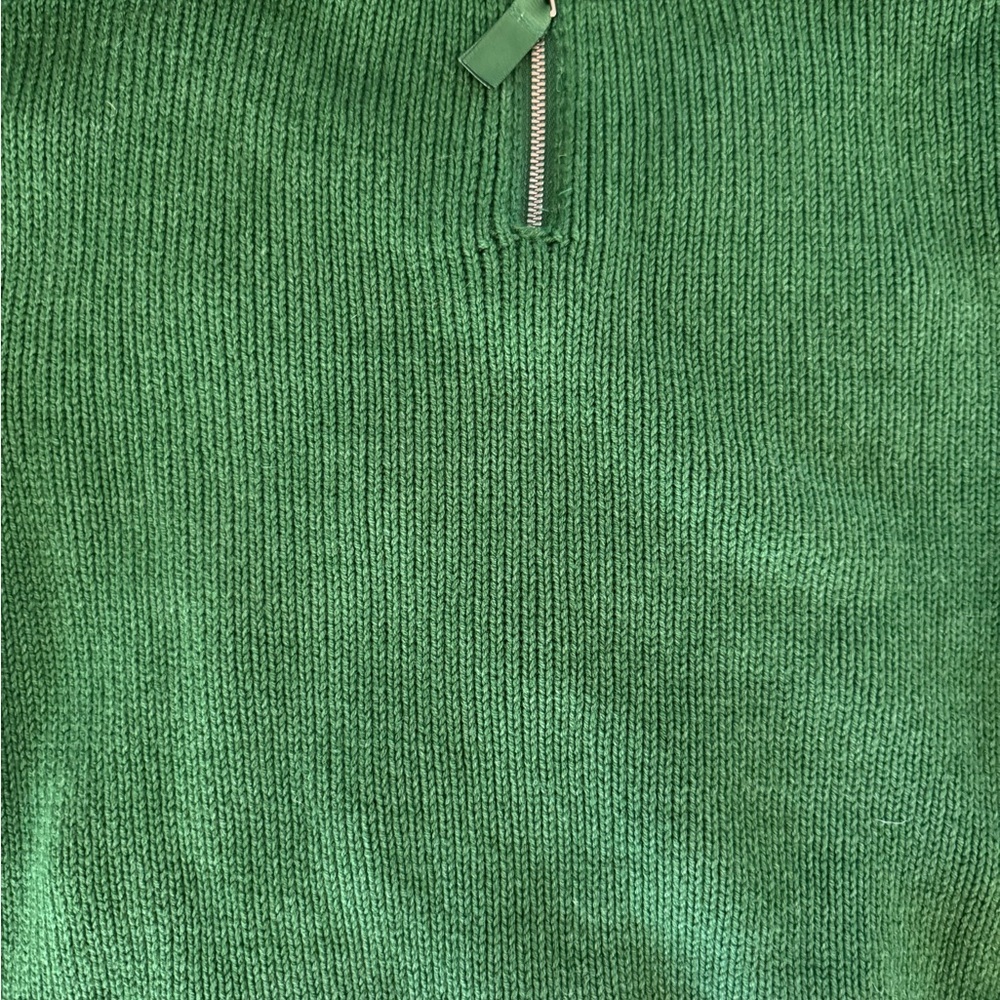 TALBOTS HOLIDAY GREEN SWEATER WITH NAVY POMPOM ACCENTS-MEDIUM - Picture 4 of 6
